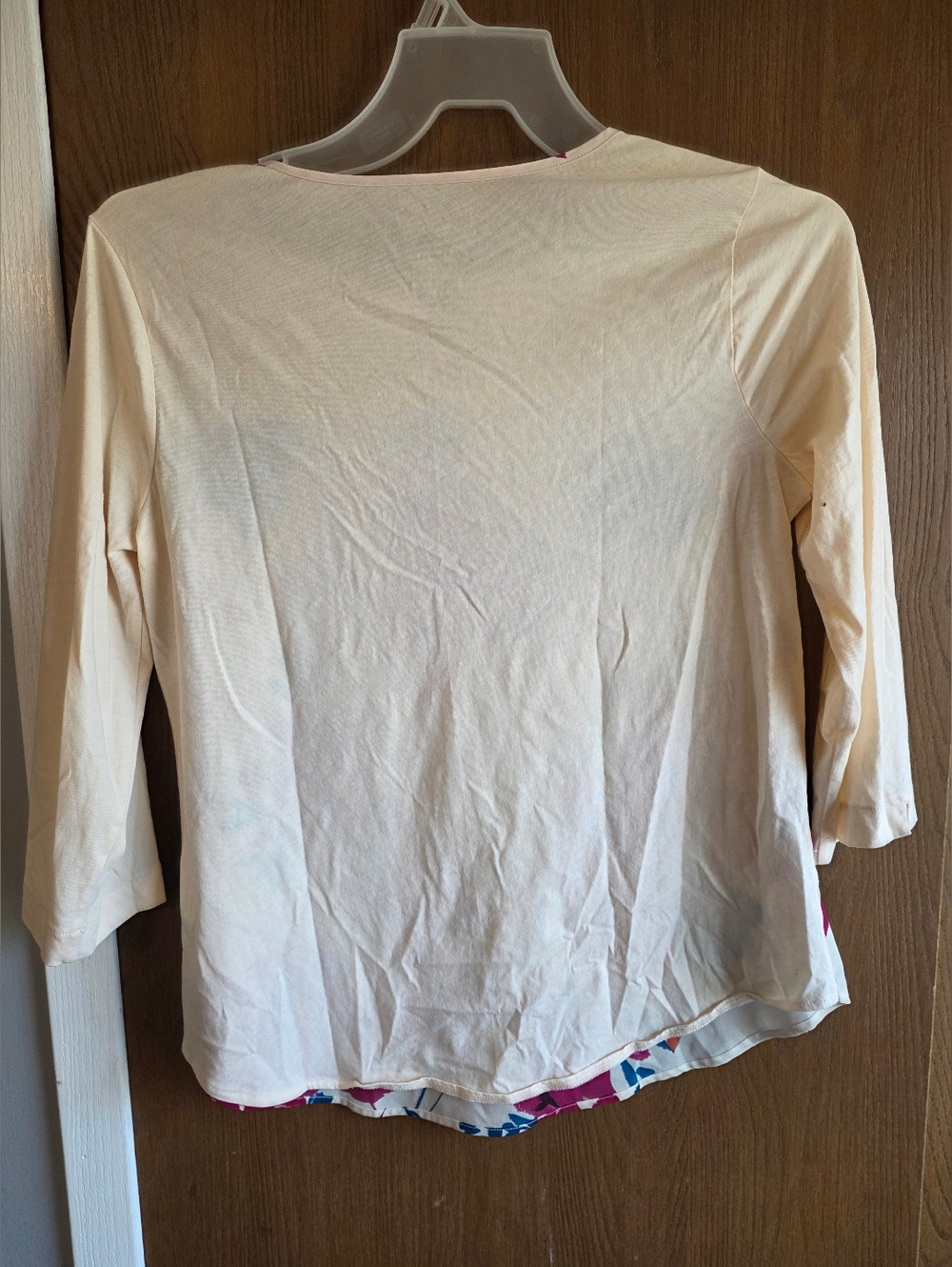 Cream Floral Lace-Trim Blouse with Pink & Blue Accents - Picture 3 of 3